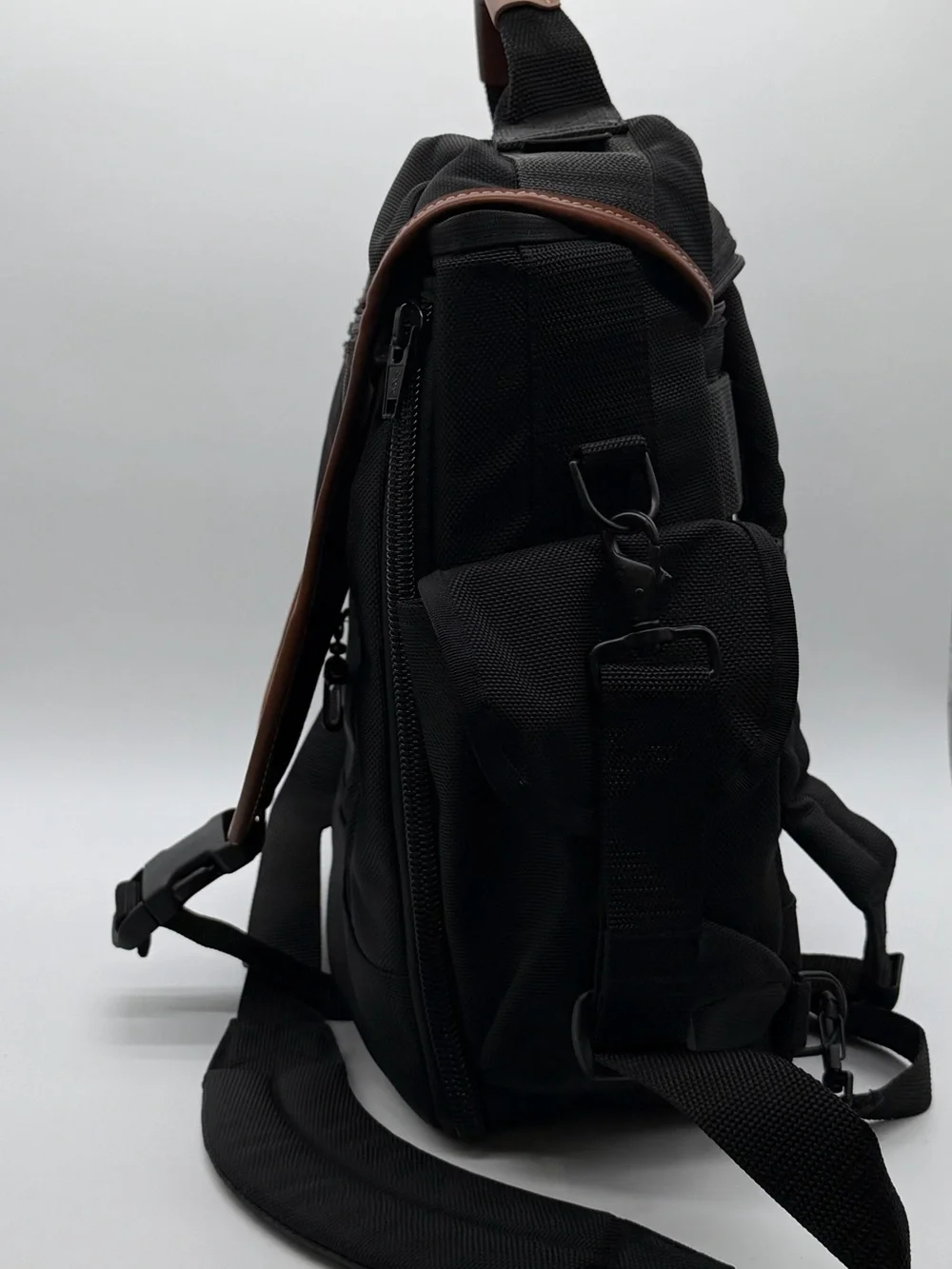 L.L. Bean Black Messenger Bag with Brown Trim